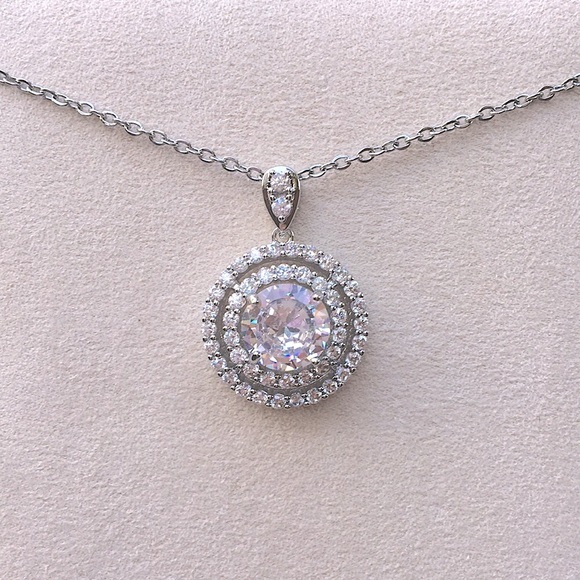 Cubic Zirconia Silver Pendant Necklace